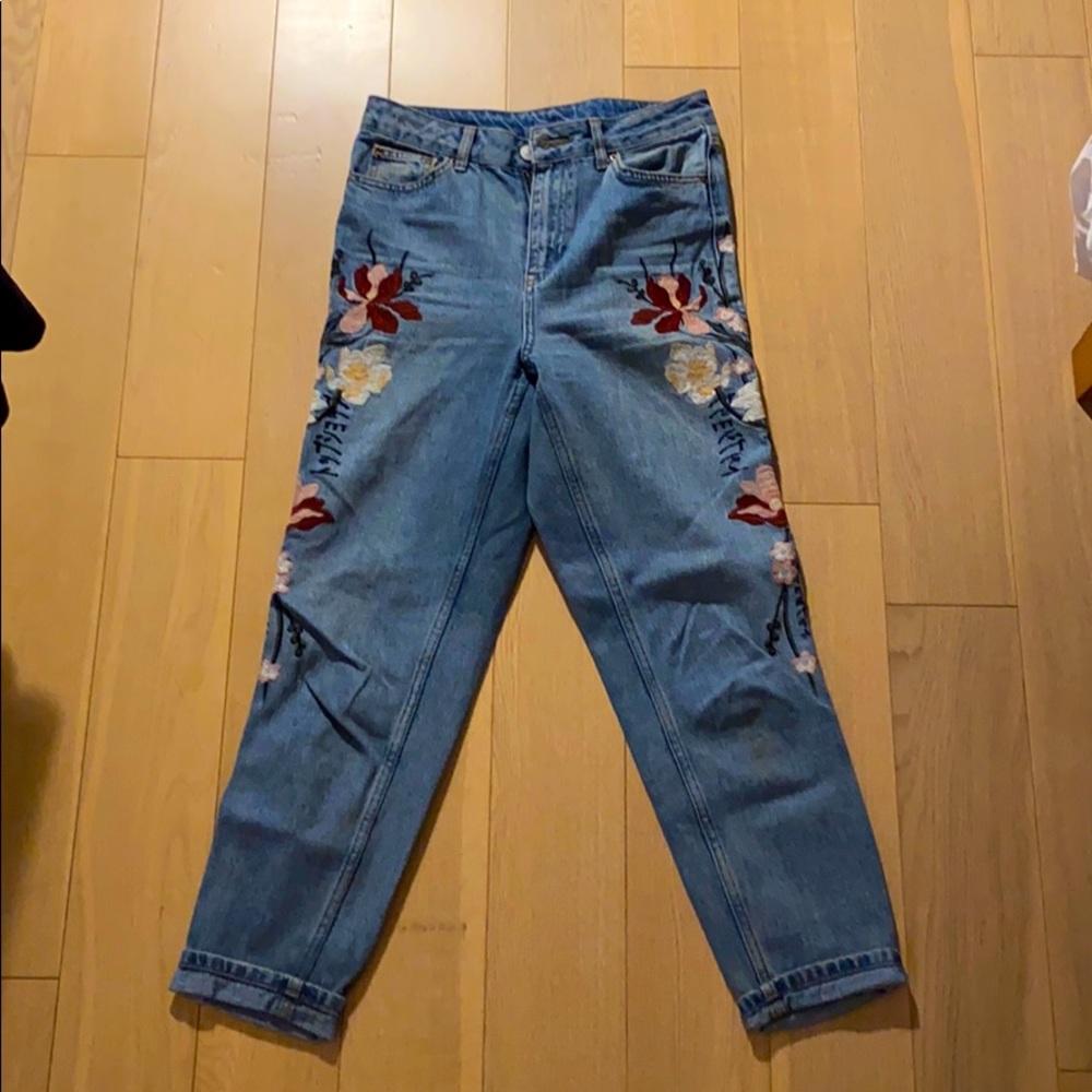 Topshop embroidered mom jeans